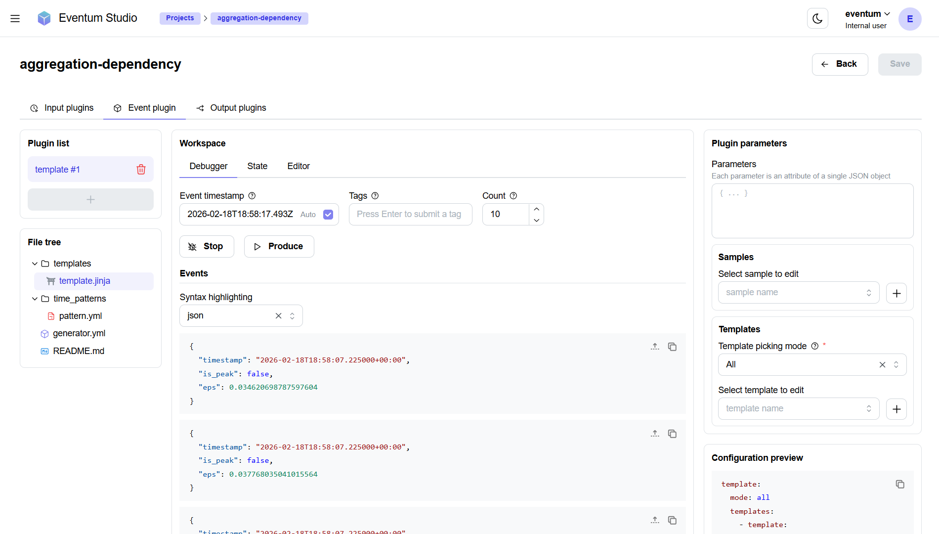 Event plugin debugger tab in the project editor